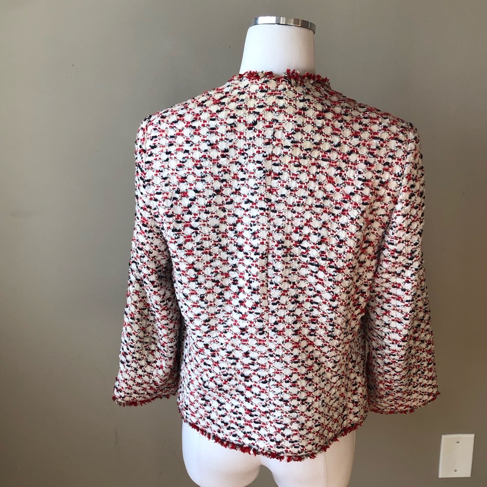 Vintage Escada Couture Red Black White Tweed Boxy Blazer Jacket 12/42 - Picture 3 of 11